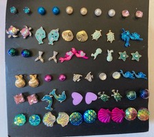 Ocean Earrings Dolphin Mermaid Starfish Turtle Shell Pearl 30 Piece Set New Gift
