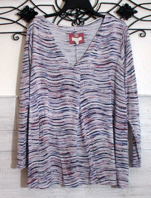 Cupio Knit Women's Top Size 1X Long Sleeve Multicolored Striped V Neck