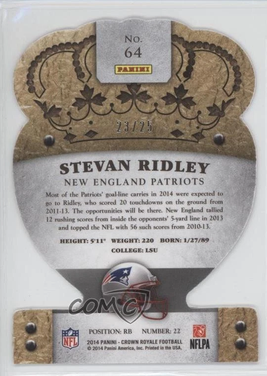 2014 Panini Crown Royale Retail Red Holofoil /25 Stevan Ridley #64 - Image 2 of 2