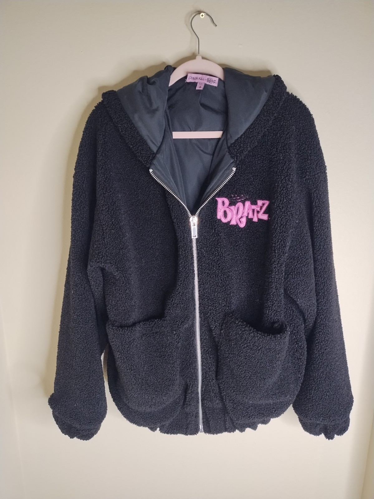 Bratz Dolls Kill Black Pink Hooded Coat Edgy Streetwear Fashion