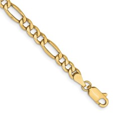 10K Yellow Gold 4.2mm Semi-Solid Figaro Chain Chain Bracelet; 7 inch