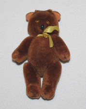 vintage miniature 5" articulated brown stuffed bear plush yellow ribbon
