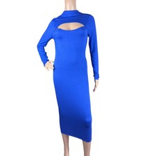 New Forever 21 Blue Mock Neck Cut Out Long Sleeves Bodycon Midi Dress Size M