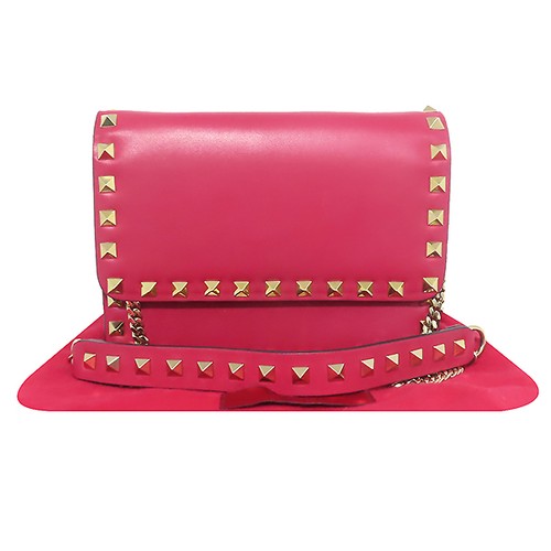 VALENTINO H409BOL3 Pink Rockstud Gold Chain Crossbody Bag