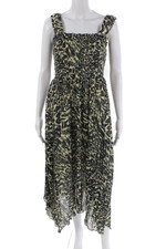 Ganni Womens Animal Print Pleated Sleeveless Maxi Dress Gray Multi Size 34