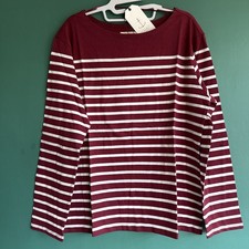 Seasalt Sailor Breton Top Long Sleeve UK18 Red Striped Organic Cotton SJ1020