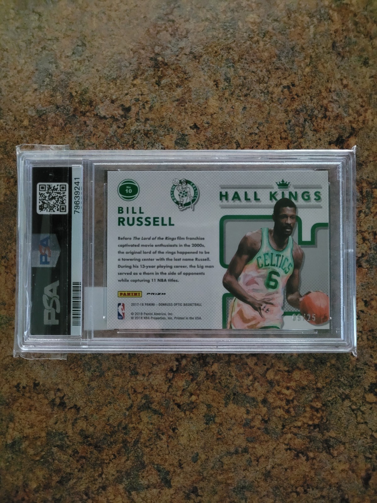 2017 Panini Donruss Optic Bill Russell, Hall Kings, Aqua 1 Of 2 , PSA 10, GEM MT view 3