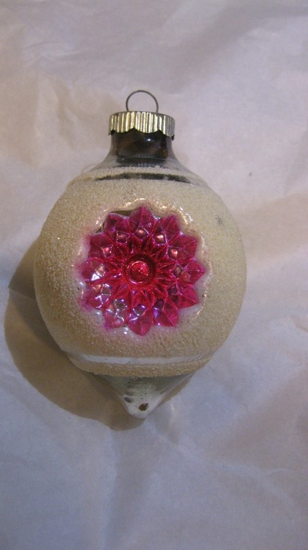 Vintage Christmas Jumbo Shiny Brite Glass Sugar Mica Indent Teardrop Ornament