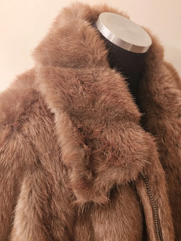 Abrigo para mujer Dennis Basso marrón de piel sintética - talla mediana bolsillos cierre de cremallera Foto 4 de 4