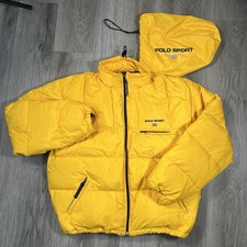 VTG 90s Polo Sport Ralph Lauren Mens L Down Puffer Jacket Zip Yellow Packable