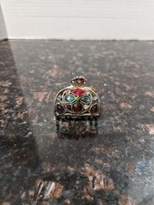 Vtg Hair Claw Clip Multicolor Rhinestone Filigree Antique Gold Tone Metal Boho