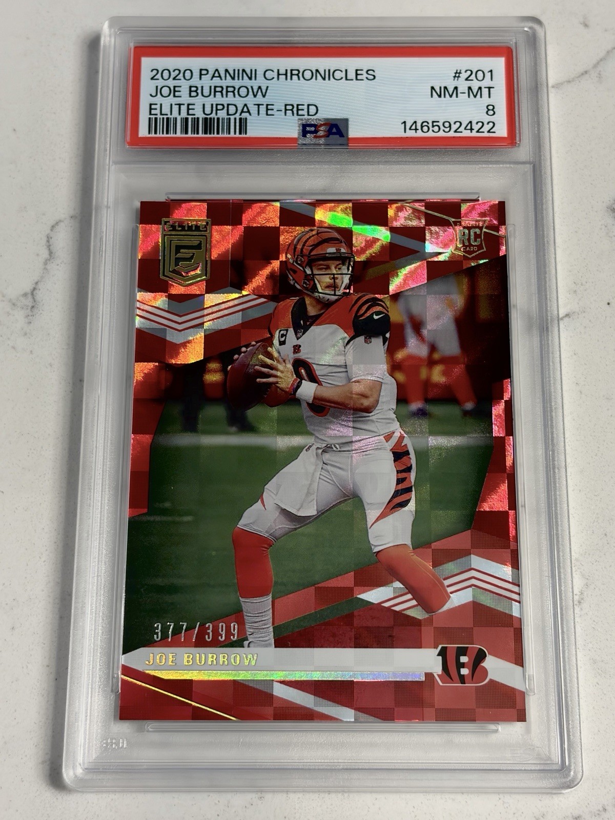 2020 CHRONICLES JOE BURROW - ELITE UPDATE RED SP /399 #201 ROOKIE RC PSA 8 NM/MT