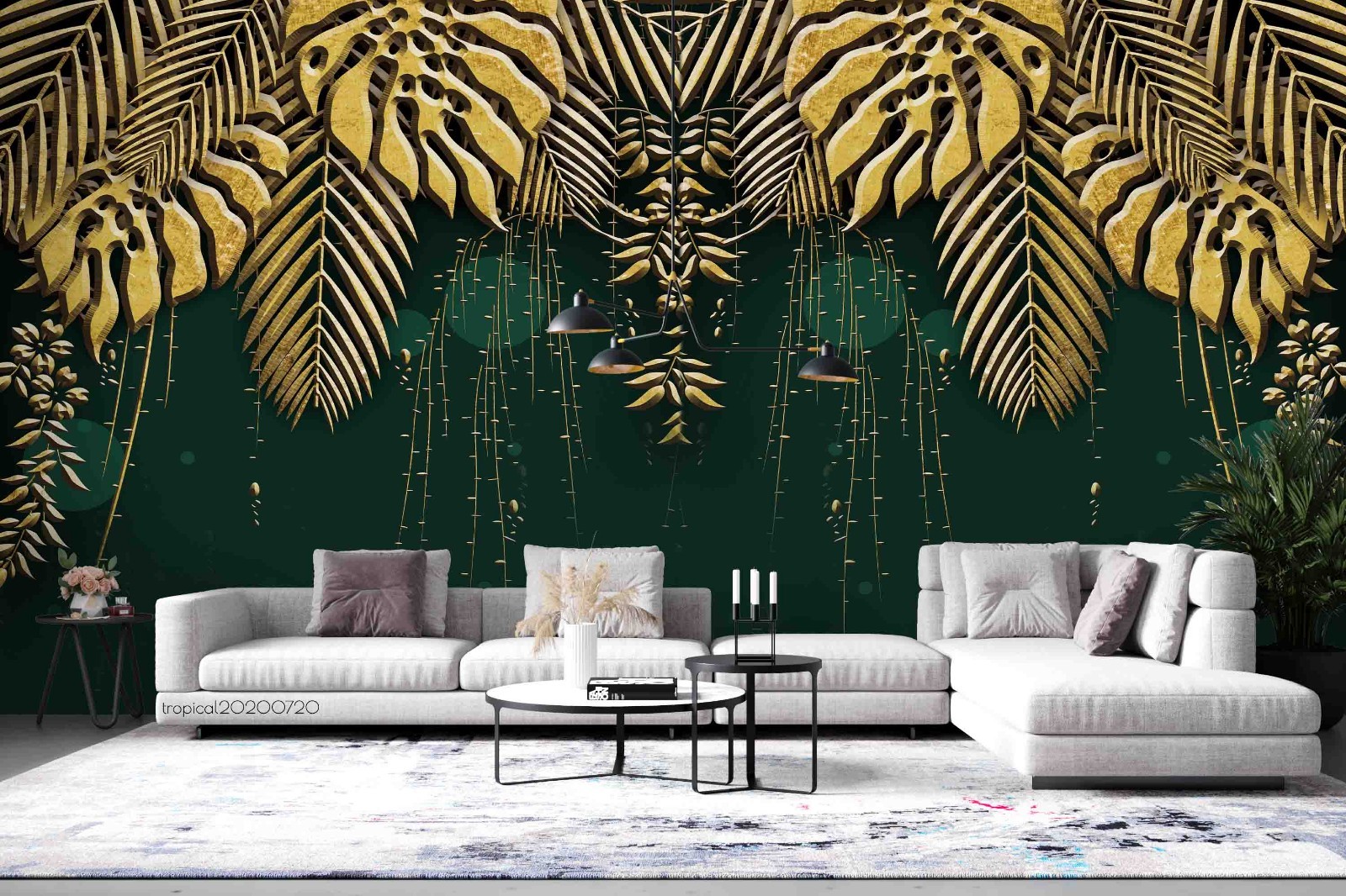 3D Gold Plants Leaves Wall Murals Wallpaper Murals Wall Sticker 2