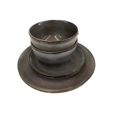 royal Norfolk Service For Two Dinnerware, Dark Brown Stoneware 