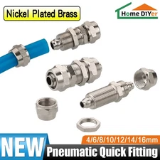Bulkhead Pneumatic Quick Fitting Nickel Plated Brass Air Pipe Hose Connector