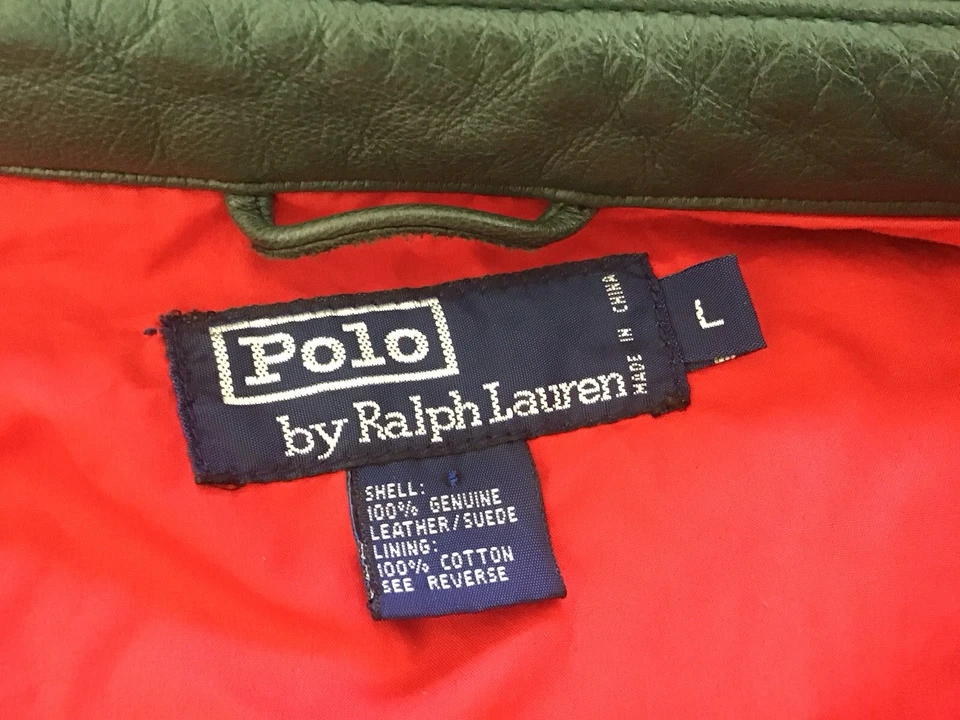 Chaqueta Polo Ralph Lauren Vintage Cuero Verde Forro Rojo Hombre Talla Grande Foto 4 de 4
