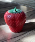 Antique Hazel Atlas Strawberry Jam Jar 1940s Painted Milk Glass with Lid 3 7/8"