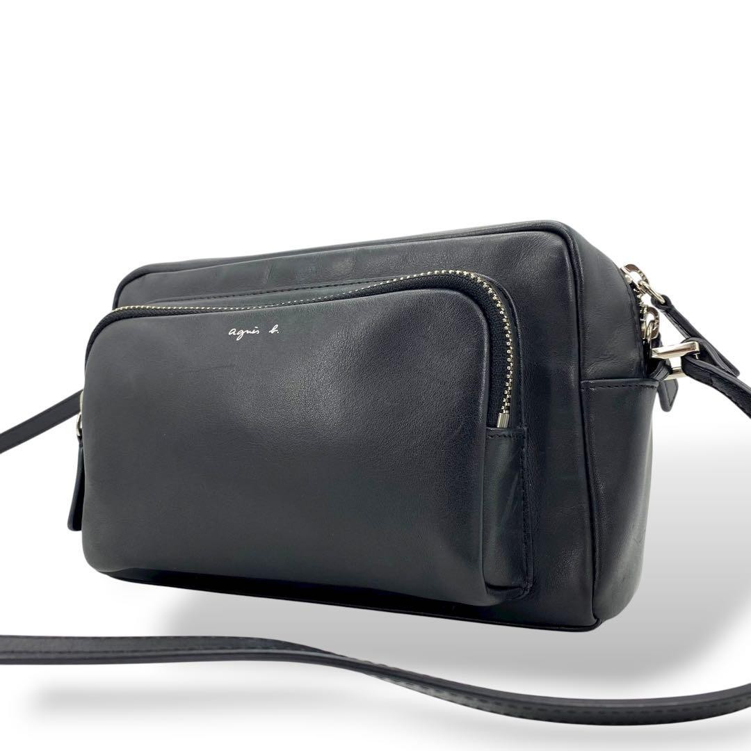 Agnes b Leather Shoulder Bag Camera Bag Black Authentic Excellent Condition Jap