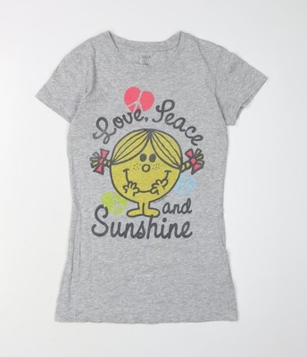 T-Shirt Teens grau Liebe Frieden Cartoon Grafik S