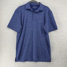 Vineyard Vines Mens On-The-Go Sankaty Polo Blue Striped Performance Shirt Small