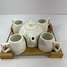 Vintage Tea Set Teapot 4 Cups White Ceramic Porcelain with tray