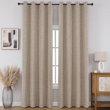 100 Blackout Window Curtains 84 inches Long 2 Panels Set, Faux Linen Look Th...