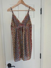 Oscar De La Renta Pink Label Red/Blue Patterned Spaghetti Strap Dress Size Med