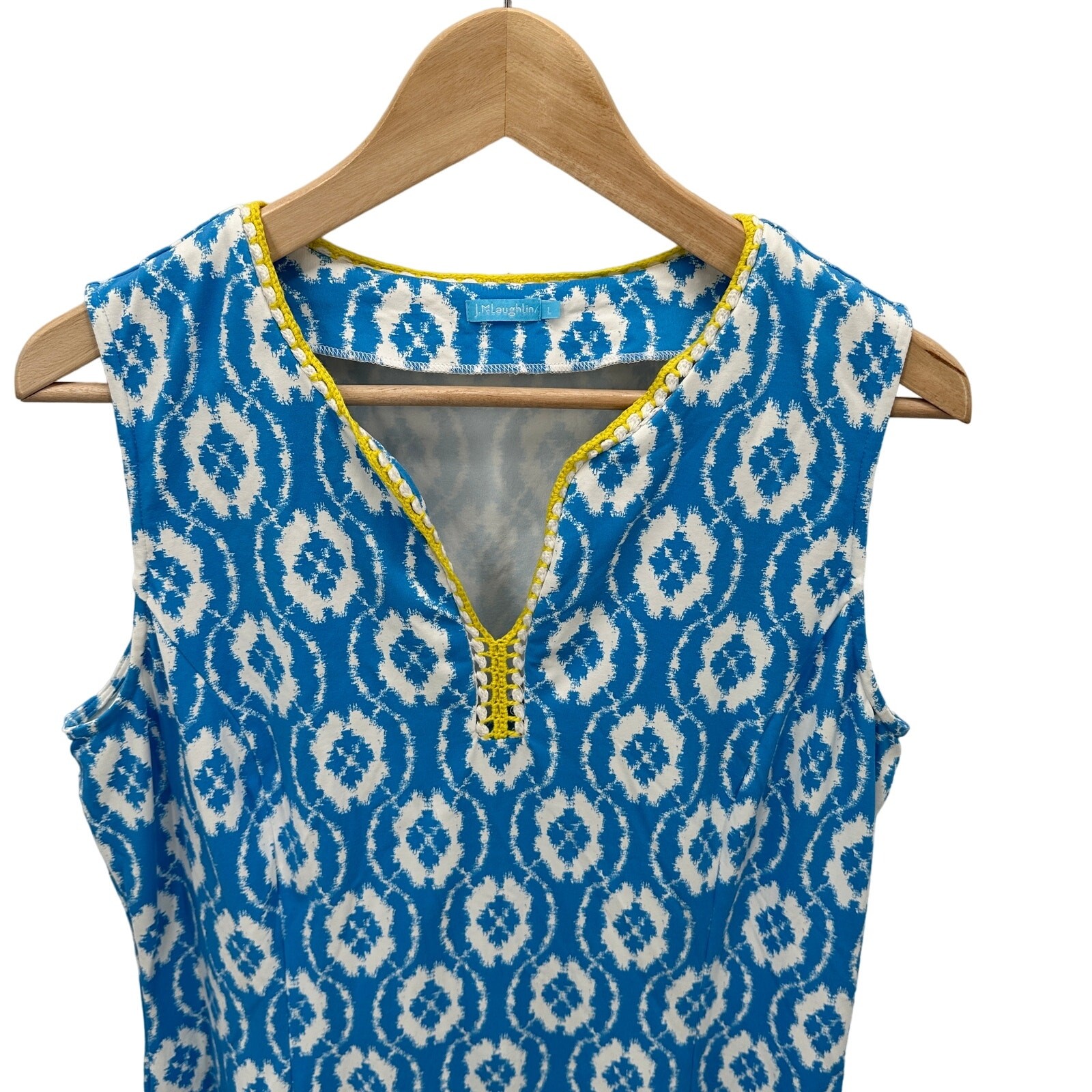 J. MCLAUGHLIN Blue White Pattern Stretch Shift Dr… - image 2