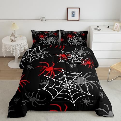 Red Black White Cobweb Comforter Set Size, Scary Halloween Queen Multi 27 - Picture 3 of 7