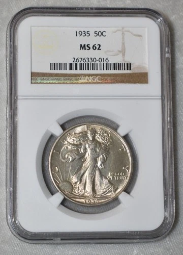1935 P LIBERTY WALKING 90% SILVER HALF DOLLAR NGC MS 62 MS62 PHILADELPHIA MINT