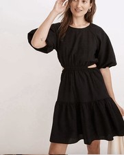 Madewell NWT Black Puff Sleeve Seersucker Mini Dress, XXS