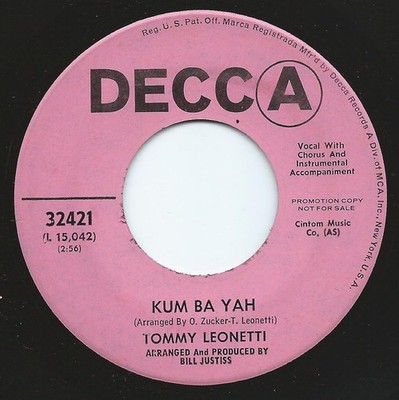 Tommy Leonetti - Kum Ba Yah - Used Vinyl Record 7 - Promo - G8100z