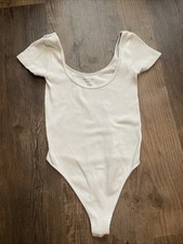American Eagle Women's Short Sleeve Ribbed Thong Bodysuit Sz Medium Scoop Neck