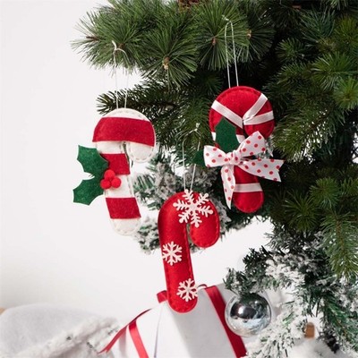 3pcs New Year 2022 Santa Cane Crutch Christmas Tree Hanging Ornament for Holiday