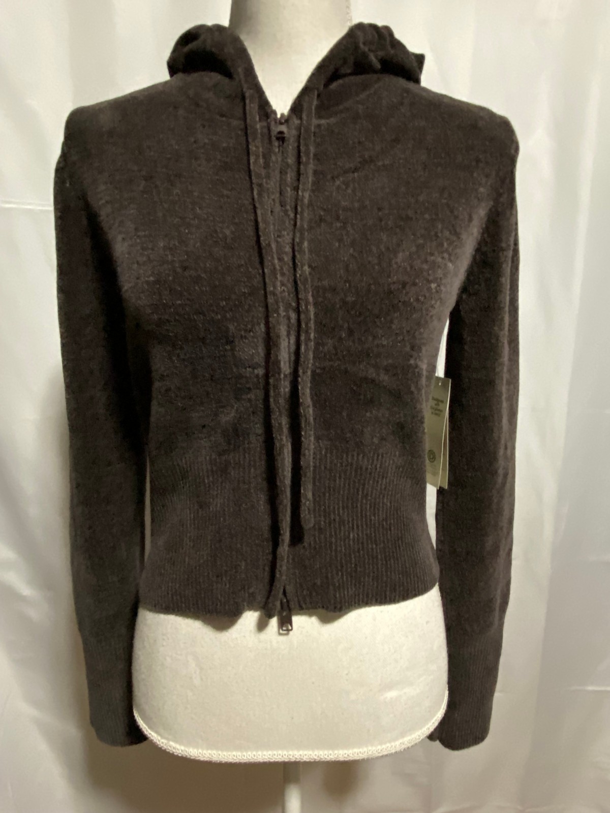 Chenille Y2K Vibe Zip Cropped Sweater Hoodie Sz S Breen Chocolate Coffee Brn NWT