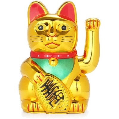 Traditional Gold Maneki Neko Waving Cat: Perfect for Home or Office Luck