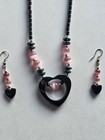 Vintage Rose Quartz Cut Out Heart Hematite Gemstone Necklace and Earrings  — photo 2