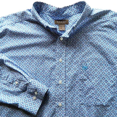Ariat Perry Classic Fit Western Shirt Mens XXL Tall Long Sleeve Button Down Blue