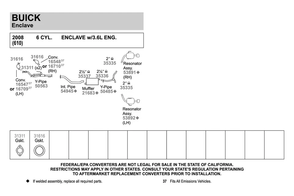 For Buick Enclave 08-12 Passenger Side Aluminized Steel Oval Resonator Assembly Foto 3 de 3
