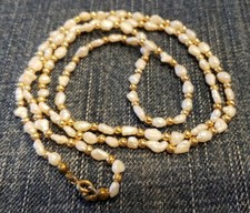 VINTAGE 29" GENUINE FRESHWATER RICE PEARLS W/GOLDTONE BEAD ACCENTS
