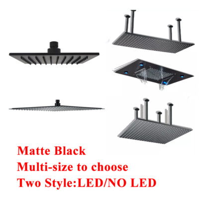 Luxury LED Matte Black Square High Pressure Rain Top Overhead Shower Head Spray