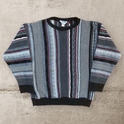 Vintage Coogi Style 3D Knit Sweater 90s Gray Multicolor Size Large 