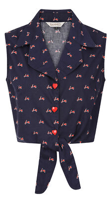 Banned «SANDY SCOOTER» Heart Vintage TIE UP Shirt Knotenbluse Rockabilly