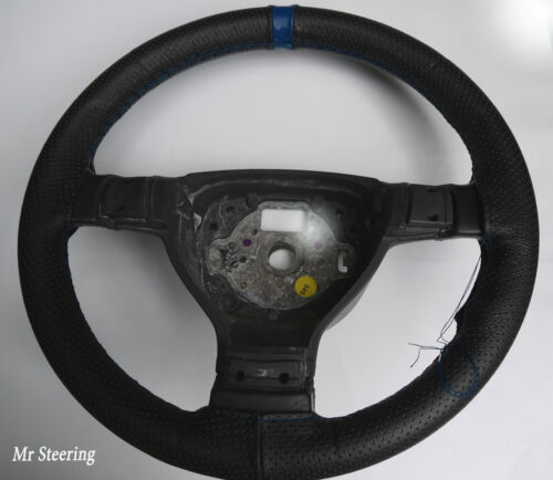 FOR SUZUKI SWIFT MK3 BLACK PERFORATED LEATHER STEERING WHEEL COVER BLUE STRAP - Picture 1 of 1