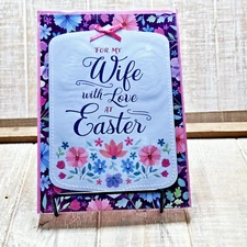 Designer Greetings Easter Card For Wife Pink Blue Floral Bow Glitter