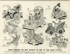 EARLY AUTOMOBILE CARTOON HUMOR - Punch 1903 - CARS OF THE FUTURE - Satire