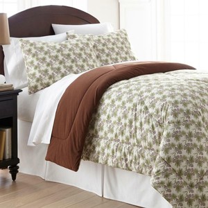 Comforter Set 4 Piece King Pinecone Floral Polyester Reversible