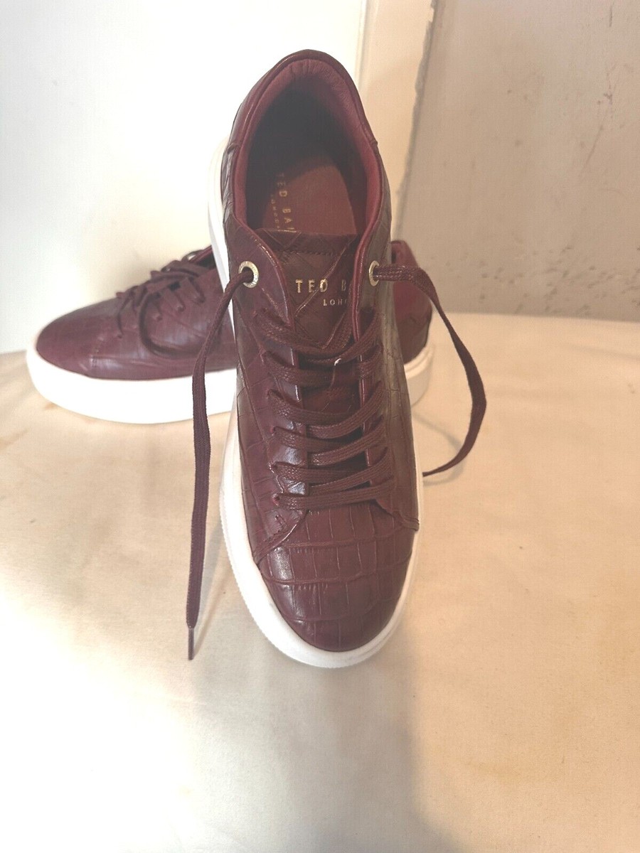 Ted Baker Women's Artimi Croc Embossed Platform Ox Blood Trainer Sneakers £125