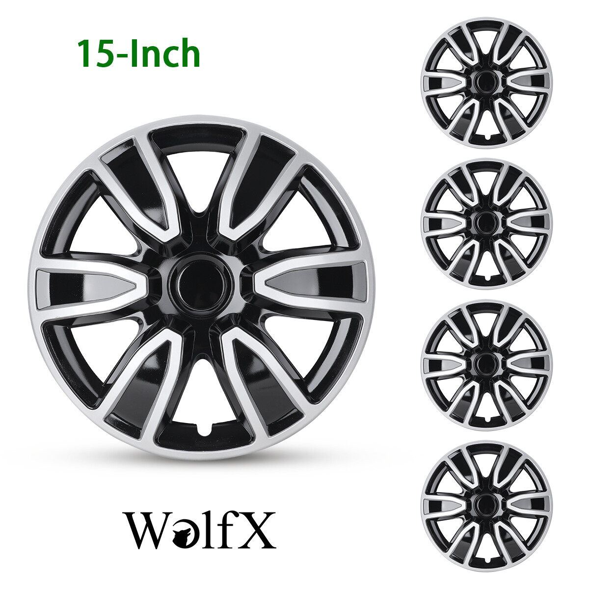 15 Inch Wheel Covers Trim Ring R15 Snap On Hubcaps Silver&Black Lacquer Hub Caps