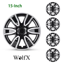 15 Inch Wheel Covers Trim Ring R15 Snap On Hubcaps Silver&Black Lacquer Hub Caps